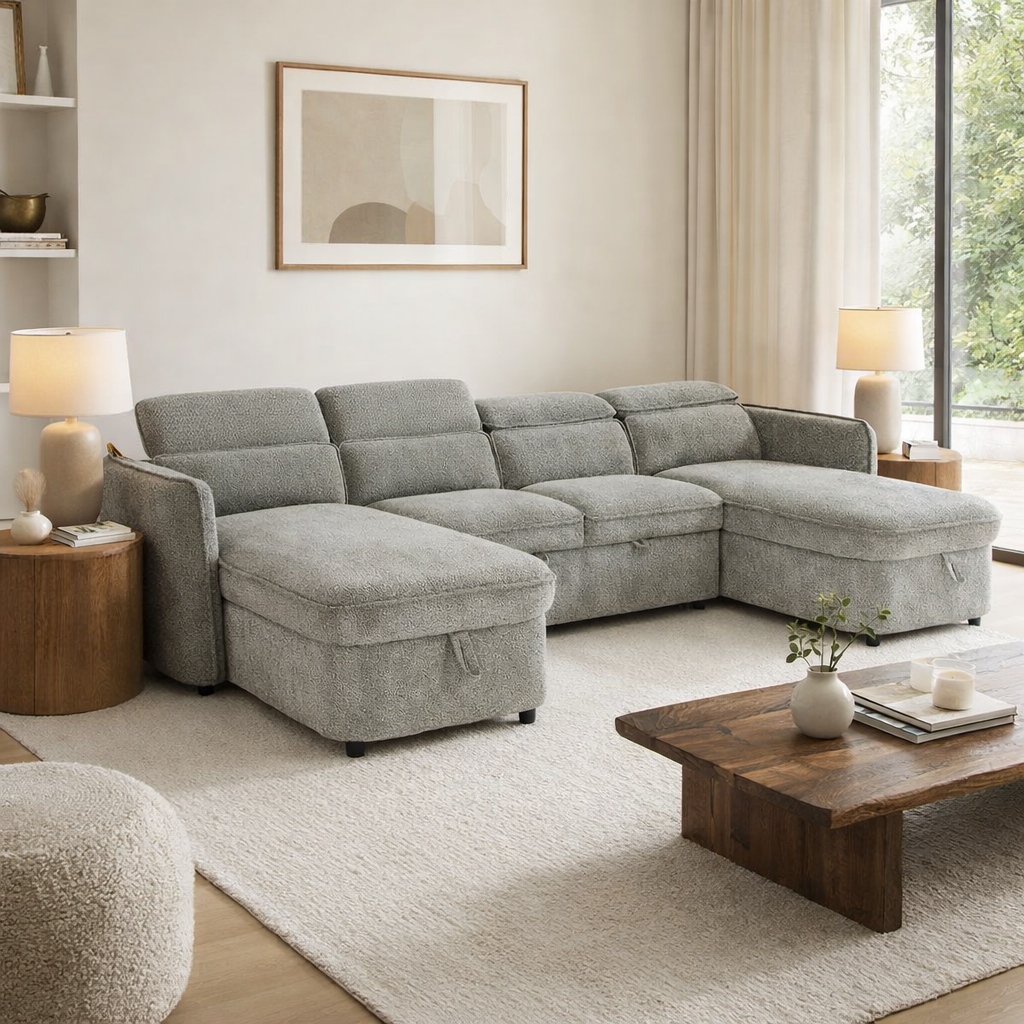 Capri Sofabed U shape Corner Sofa Bed Grey With Adjustable Headrests Morgan | Malvern | Somerford | Calix | Euphoria | Plush Style