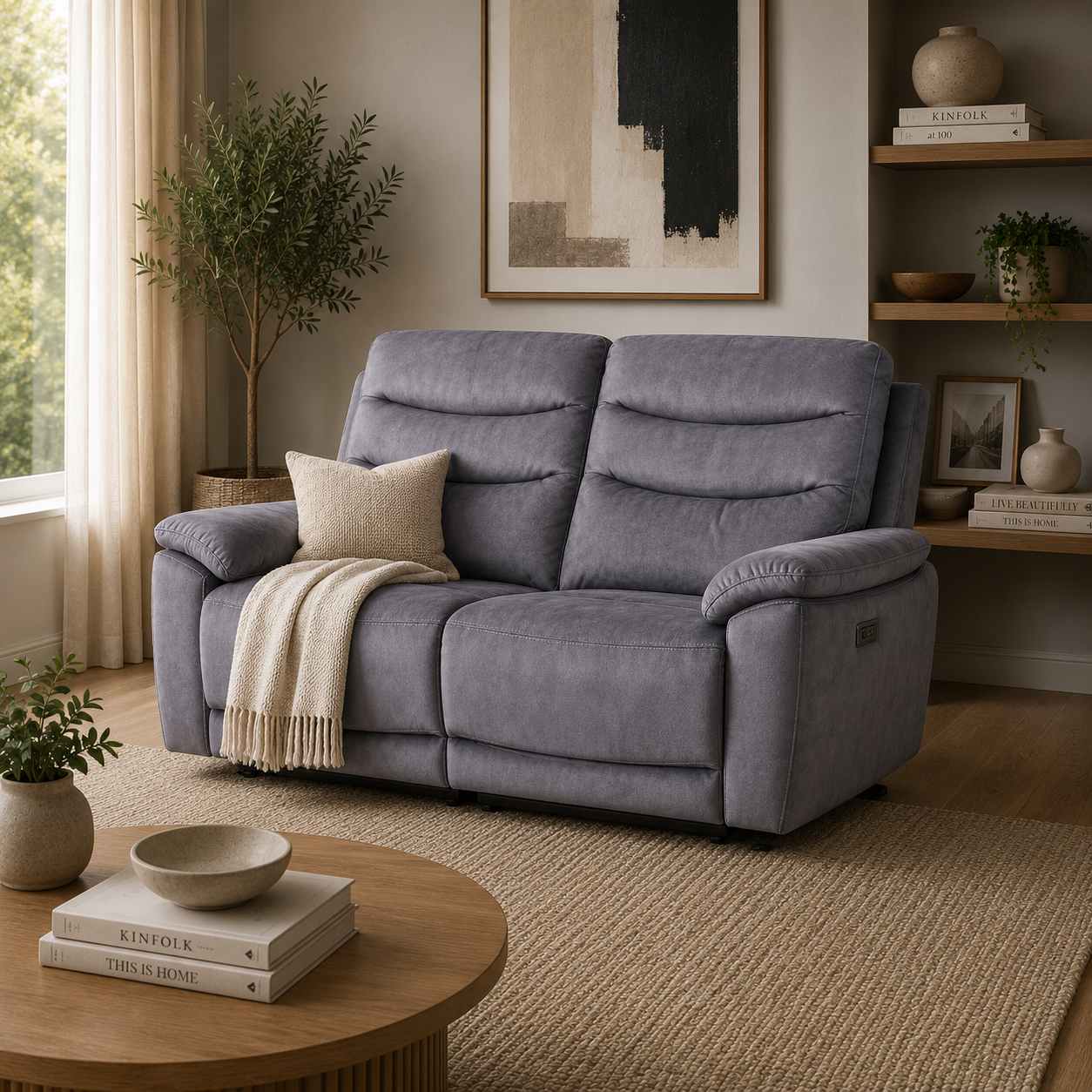 Toledo Steel Grey  Lay-Z-Boy Style Fabric Power Recliner 3 Seater Sofa