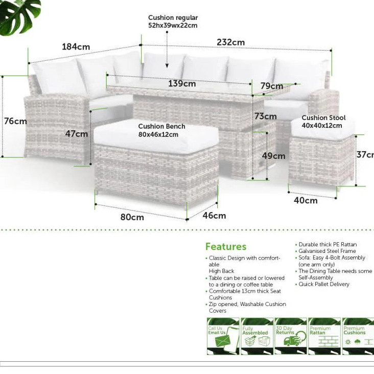 Sloane Range Left Hand Corner Sofa Set with Rising Table in Rustic Grey Weave