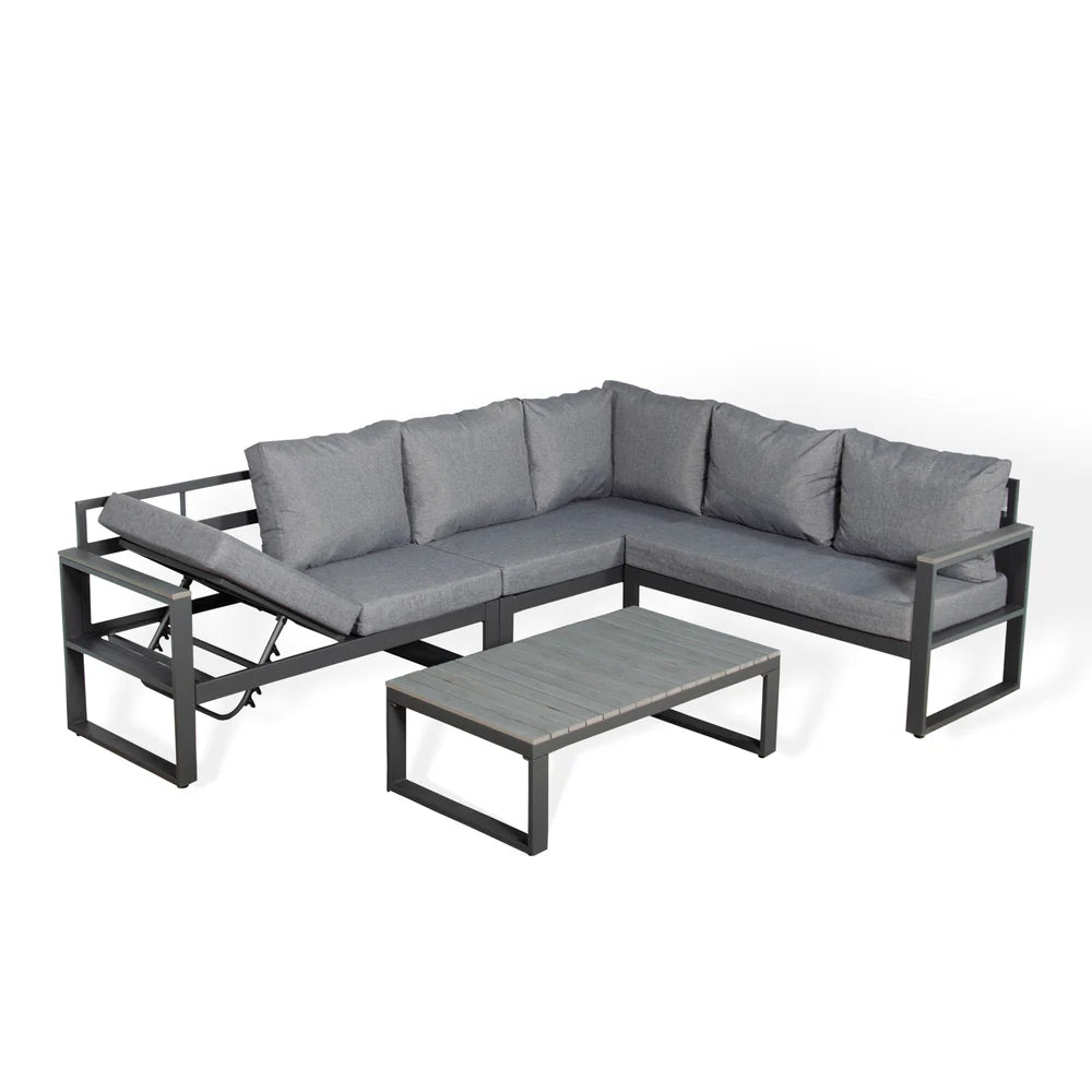 Dune Range RHF Corner Set Charcoal Aluminium Frame With Grey Cushions