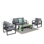 Dune Range Large Sofa Set Charcoal Aluminium Frame With Grey Cushions