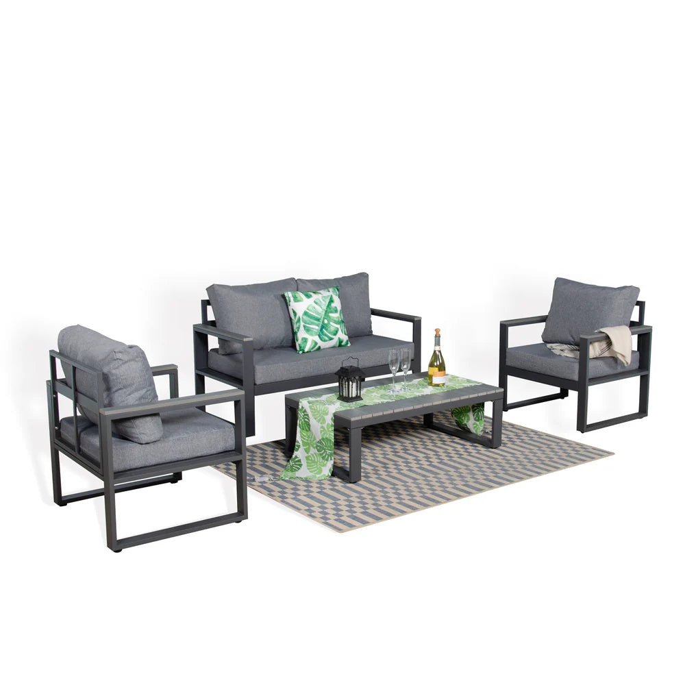 Dune Range Large Sofa Set Charcoal Aluminium Frame With Grey Cushions