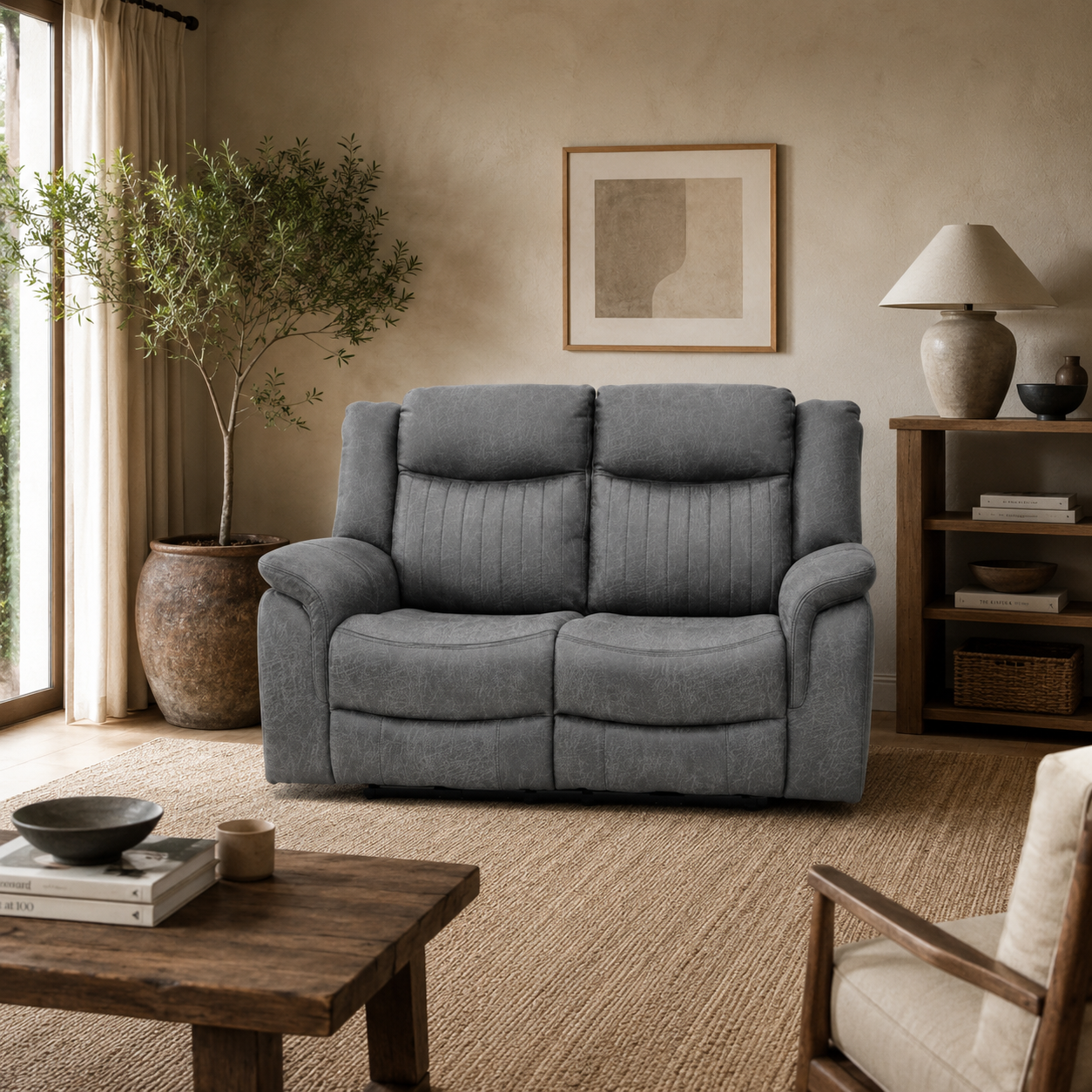 Leon Grey Tech Fabric 2 Seater Electric Reclining Sofa USB/C Charging Ports