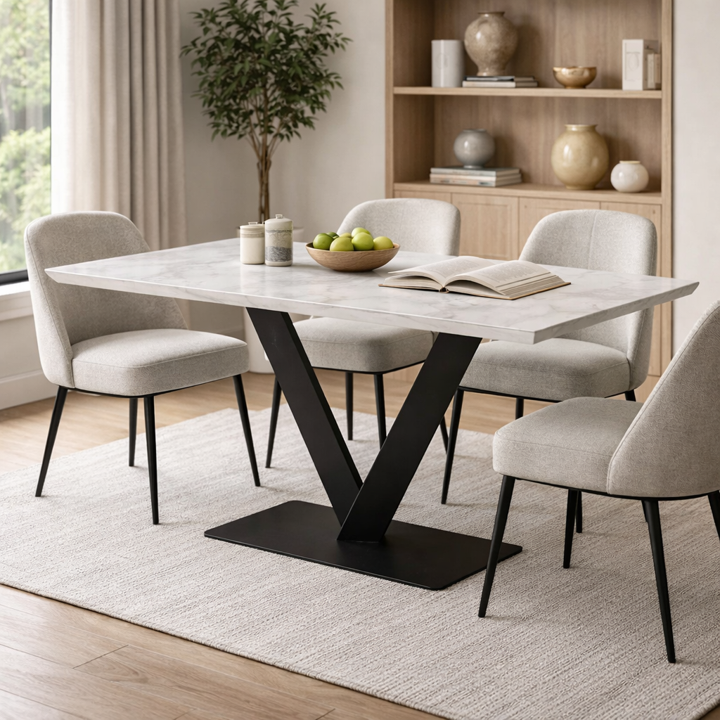 Alessia Ceramic Dining Table White Ceramic Marble