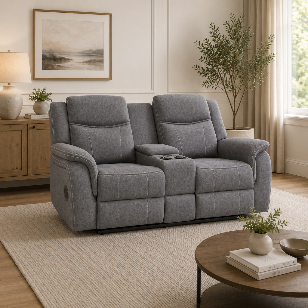 Galaxy Tech Recliner Grey Fabric 2 Seater Sofa
