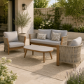 Orion Range Natural Rope & Wood-Effect Aluminium Sofa Set | Premium Outdoor Lounge Furniture