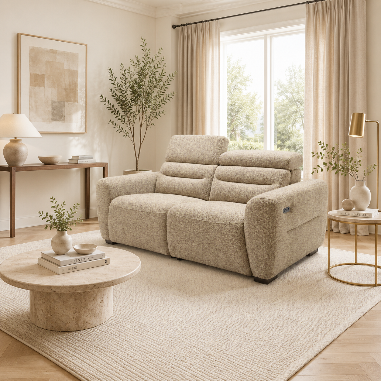 Tokyo Electric Recliner Beige 3 Seater