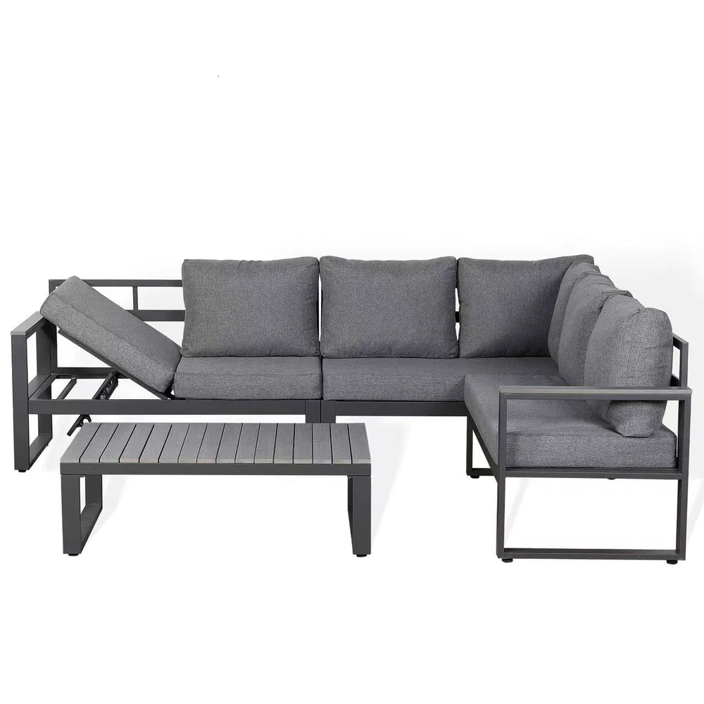 Dune Range RHF Corner Set Charcoal Aluminium Frame With Grey Cushions