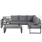 Dune Range RHF Corner Set Charcoal Aluminium Frame With Grey Cushions