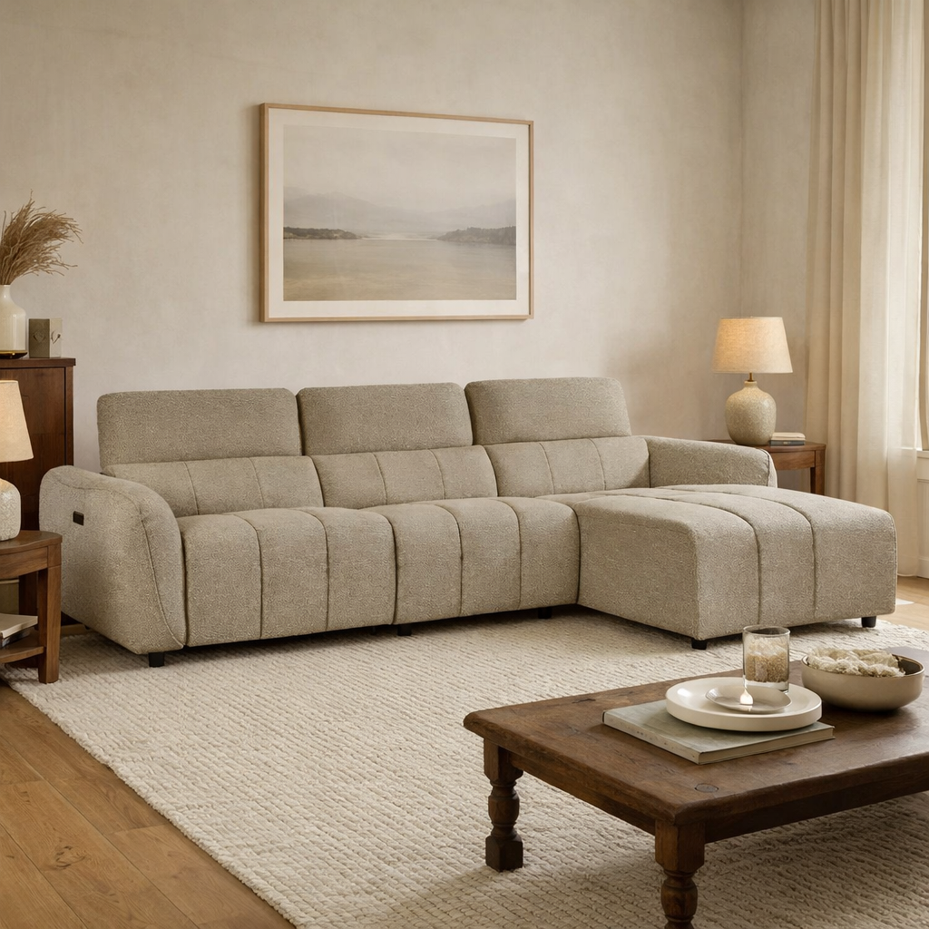 Turin Electric Recliner Sofa Mocha Right Hand Corner