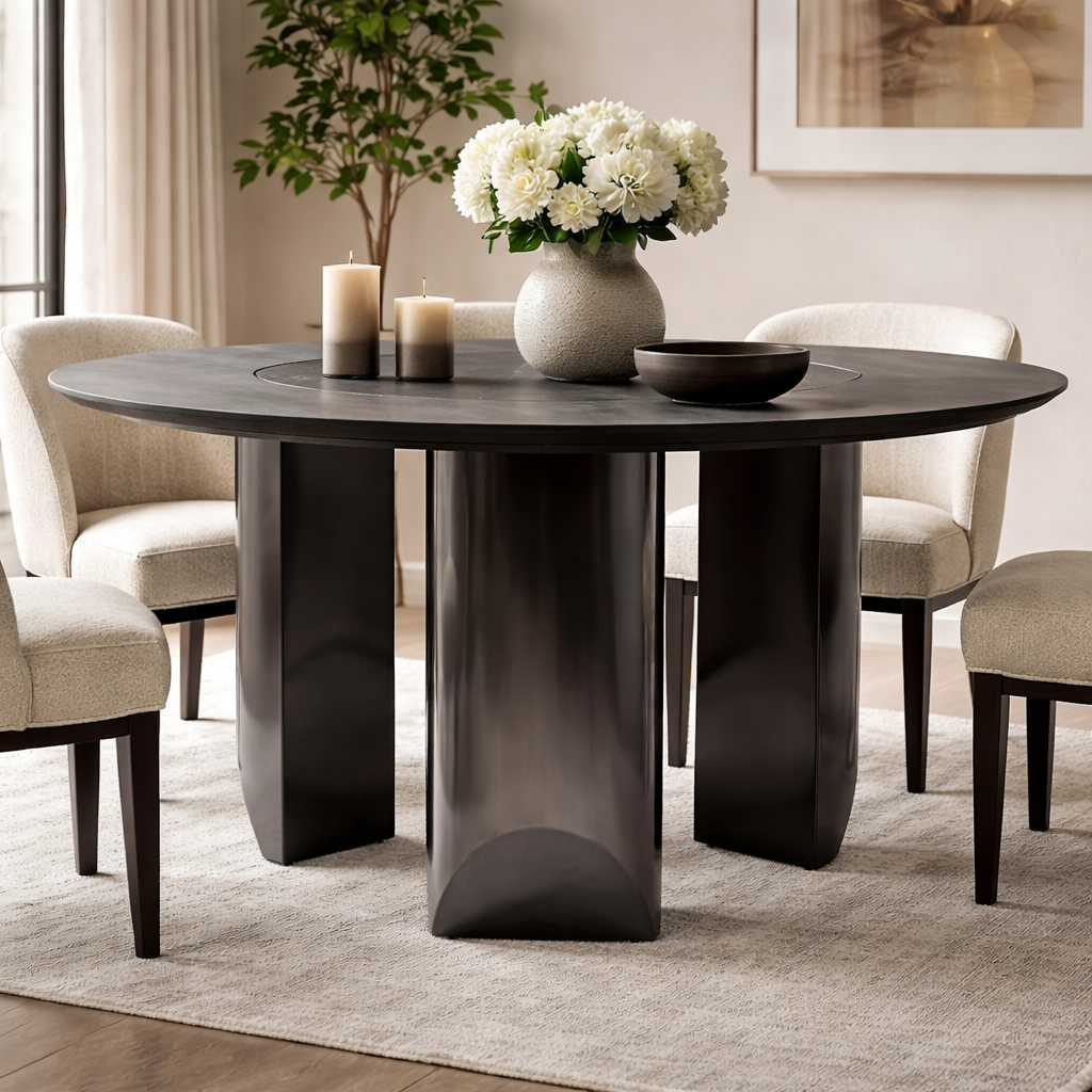 Imperia Round Veneer Dining Table with Ceramic Lazy Susan