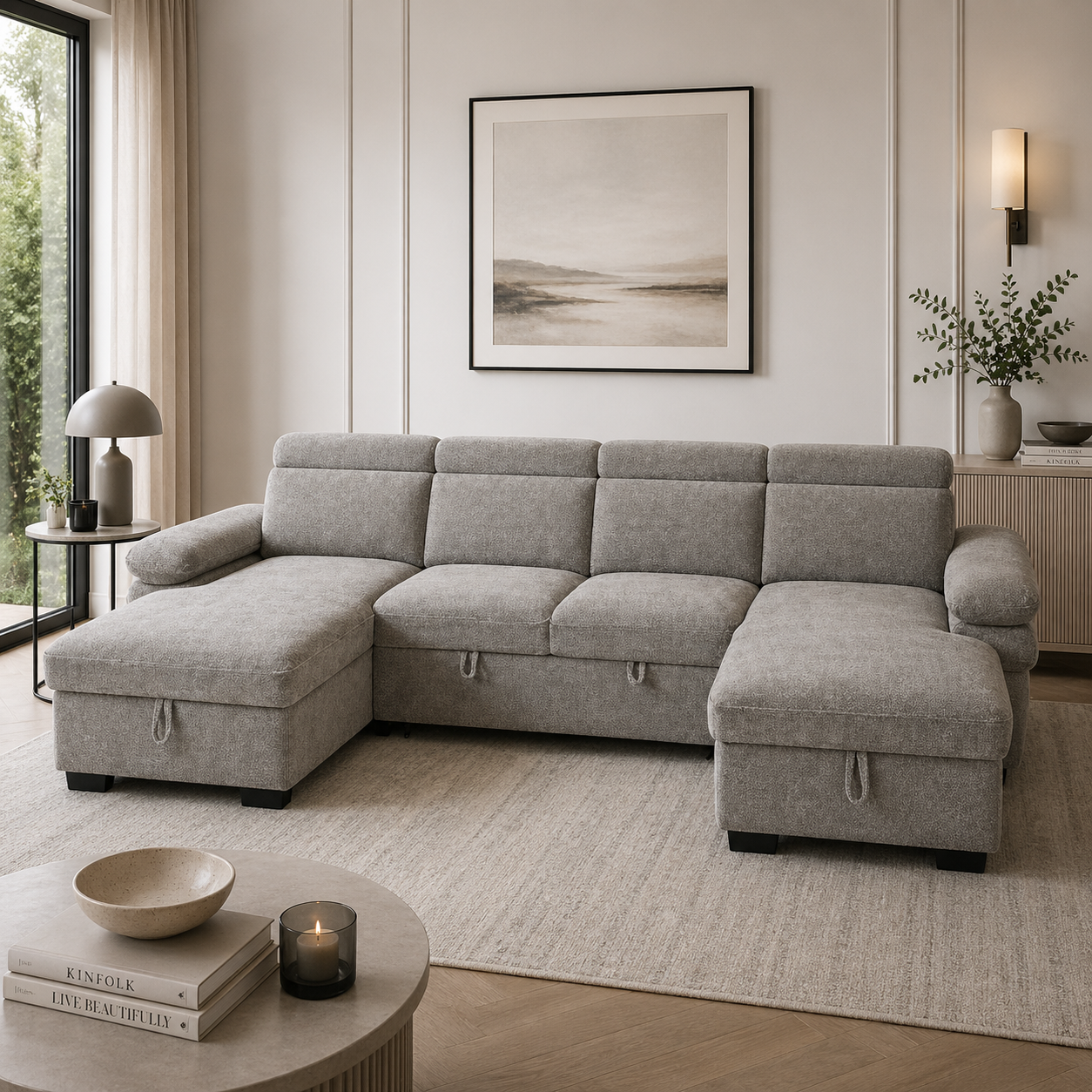 Hudson Sofabed Grey U Shape Corner