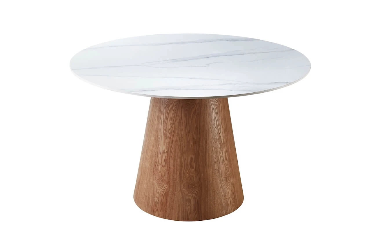 Lilian Round Dining Table Walnut & White Sintered Stone