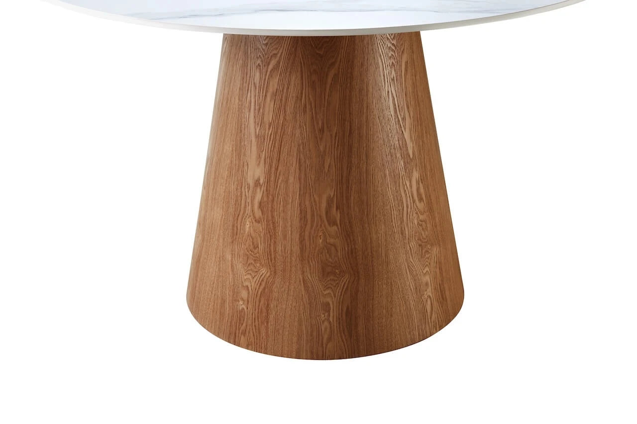 Lilian Round Dining Table Walnut & White Sintered Stone