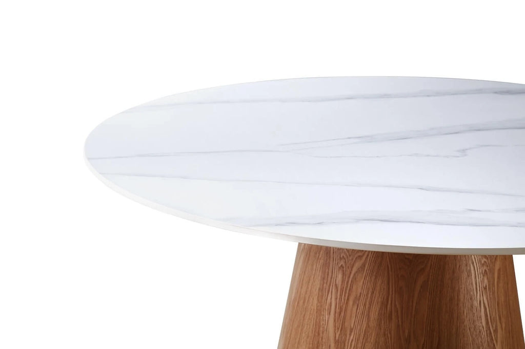 Lilian Round Dining Table Walnut & White Sintered Stone