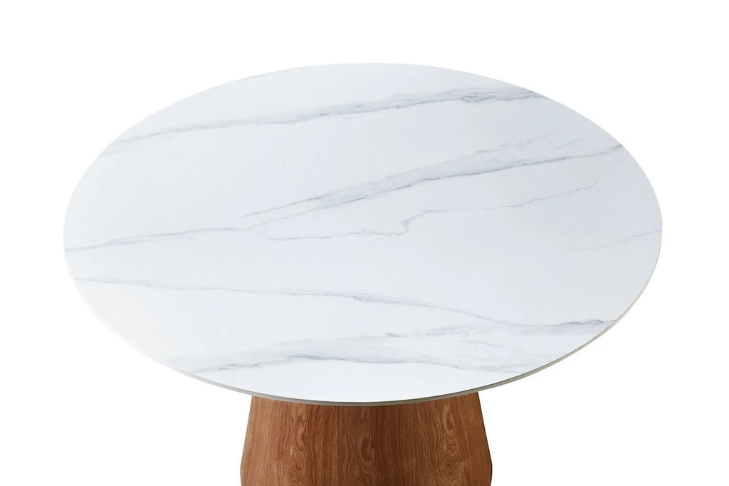 Lilian Round Dining Table Walnut & White Sintered Stone