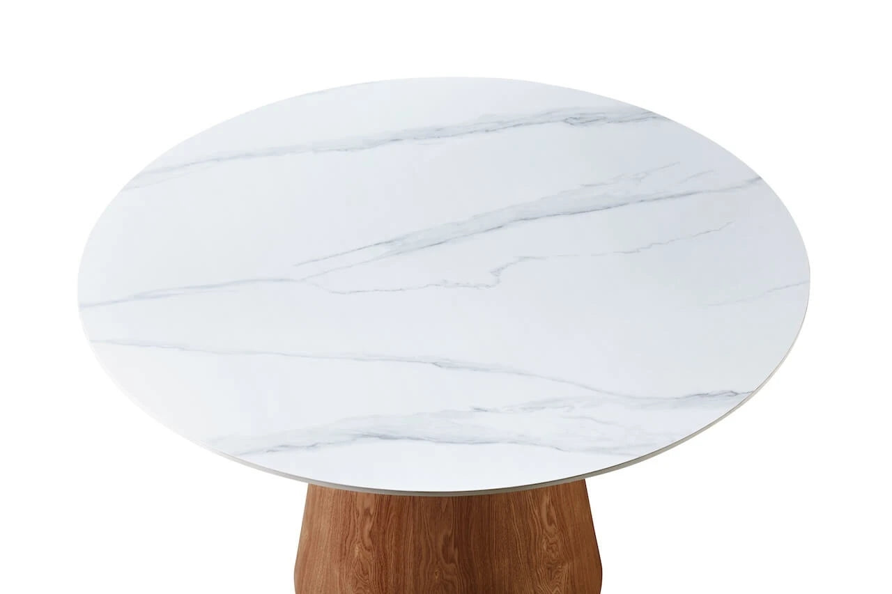 Lilian Round Dining Table Walnut & White Sintered Stone