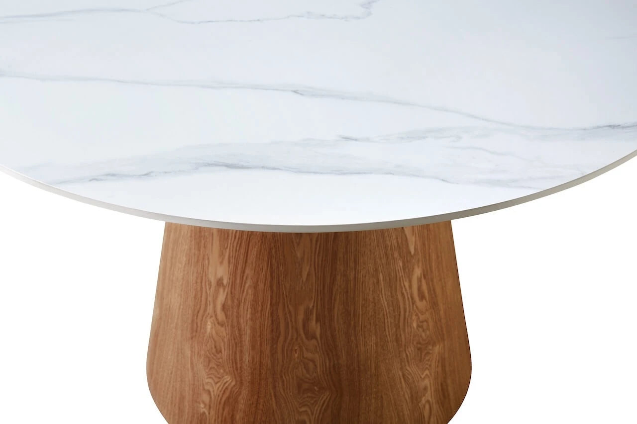Lilian Round Dining Table Walnut & White Sintered Stone