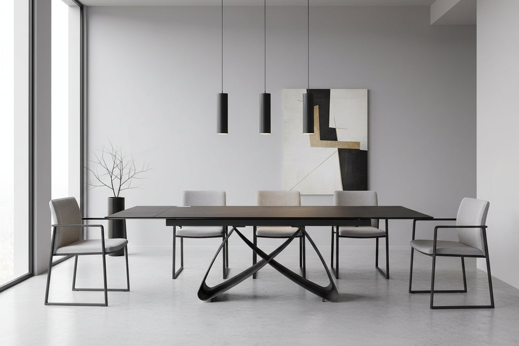 Serpenti Extending Dining Table Black & Sunset Gold Vein Ceramic