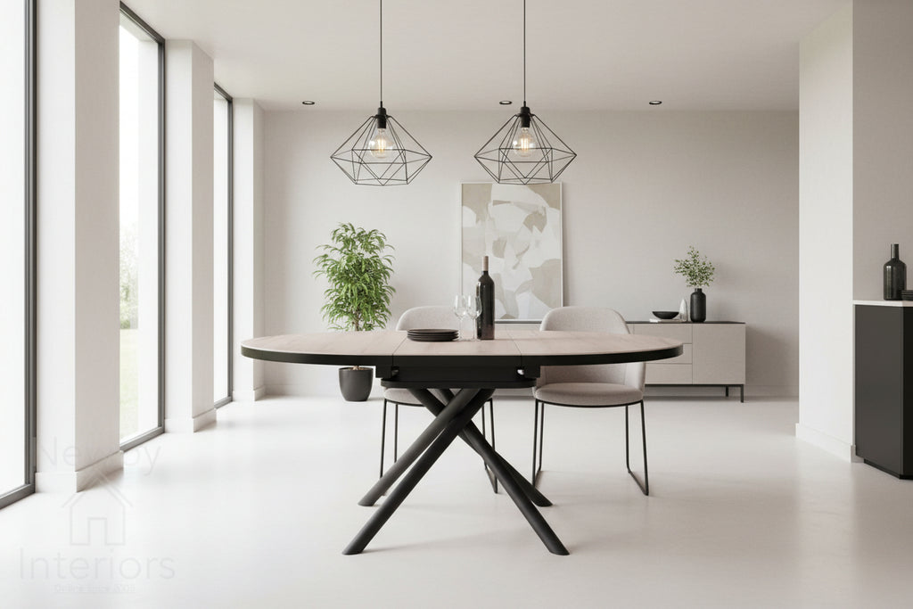 Danello Round Extending Dining Table English Oak Wood Ceramic