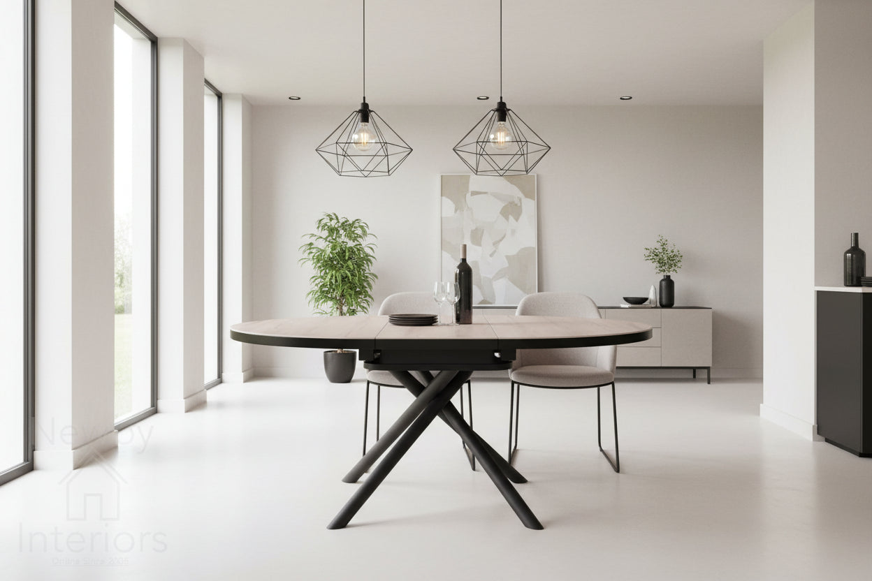 Danello Round Extending Dining Table English Oak Wood Ceramic