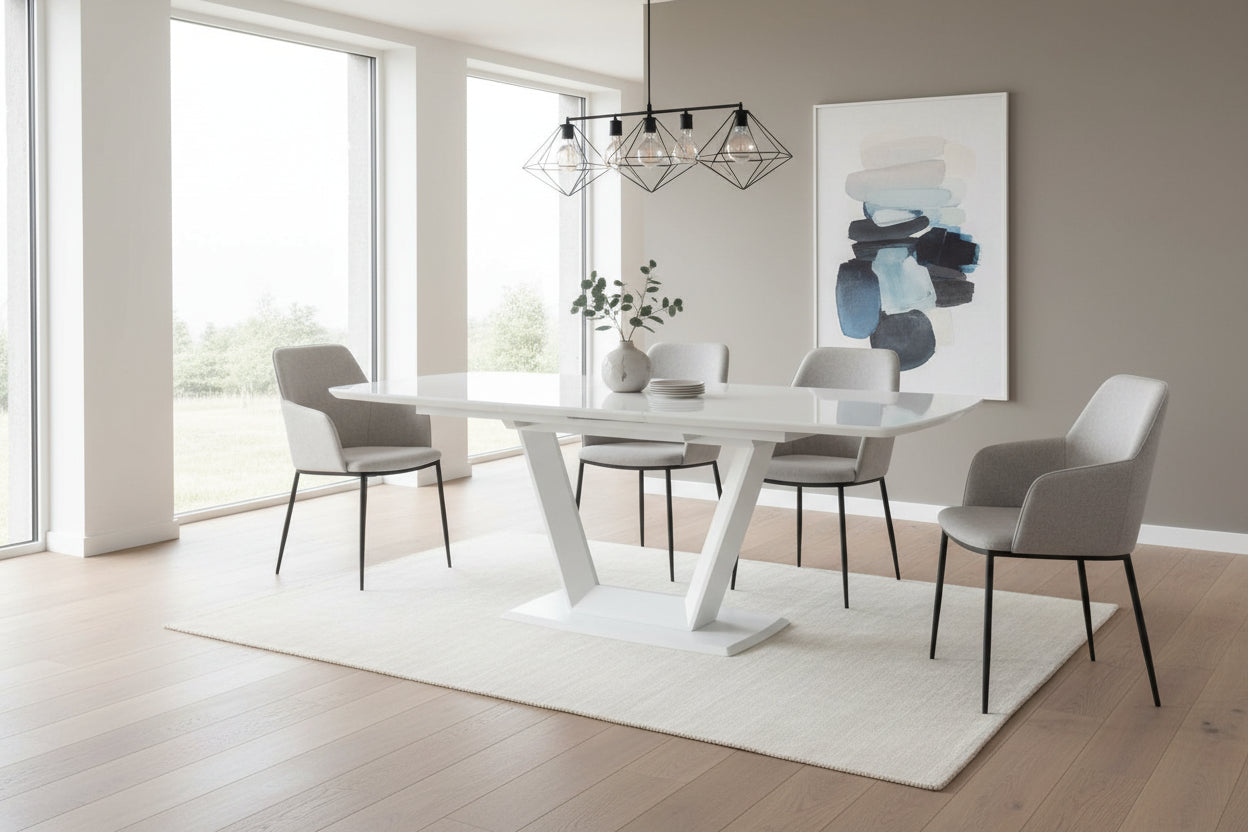 Logato Large Extending Dining Table Matt White & Glass