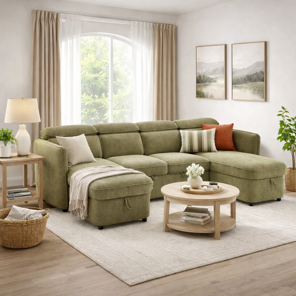 Capri Sofabed U shape Corner Sofa Bed Green With Adjustable Headrests Morgan | Malvern | Somerford | Calix | Euphoria | Plush Style