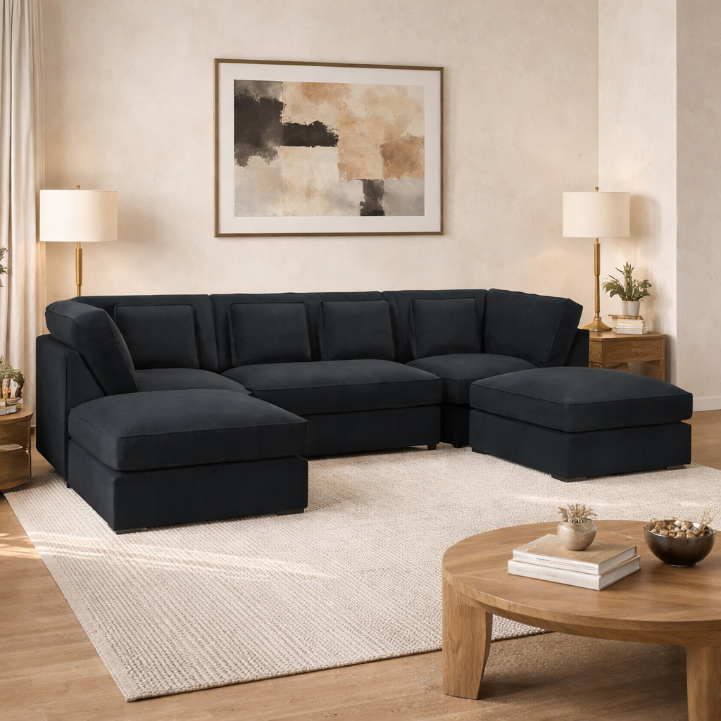 Belgravia Sofa Black U Shape Corner Morgan | Malvern | Somerford | Calix | Euphoria | Plush Style