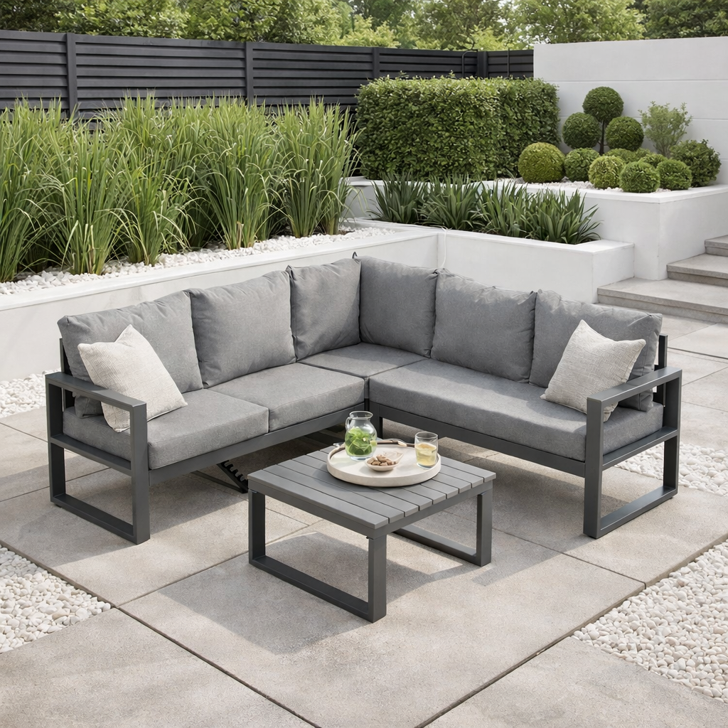 Dune Range Square Corner Set Charcoal Aluminium Frame With Charcoal Cushions