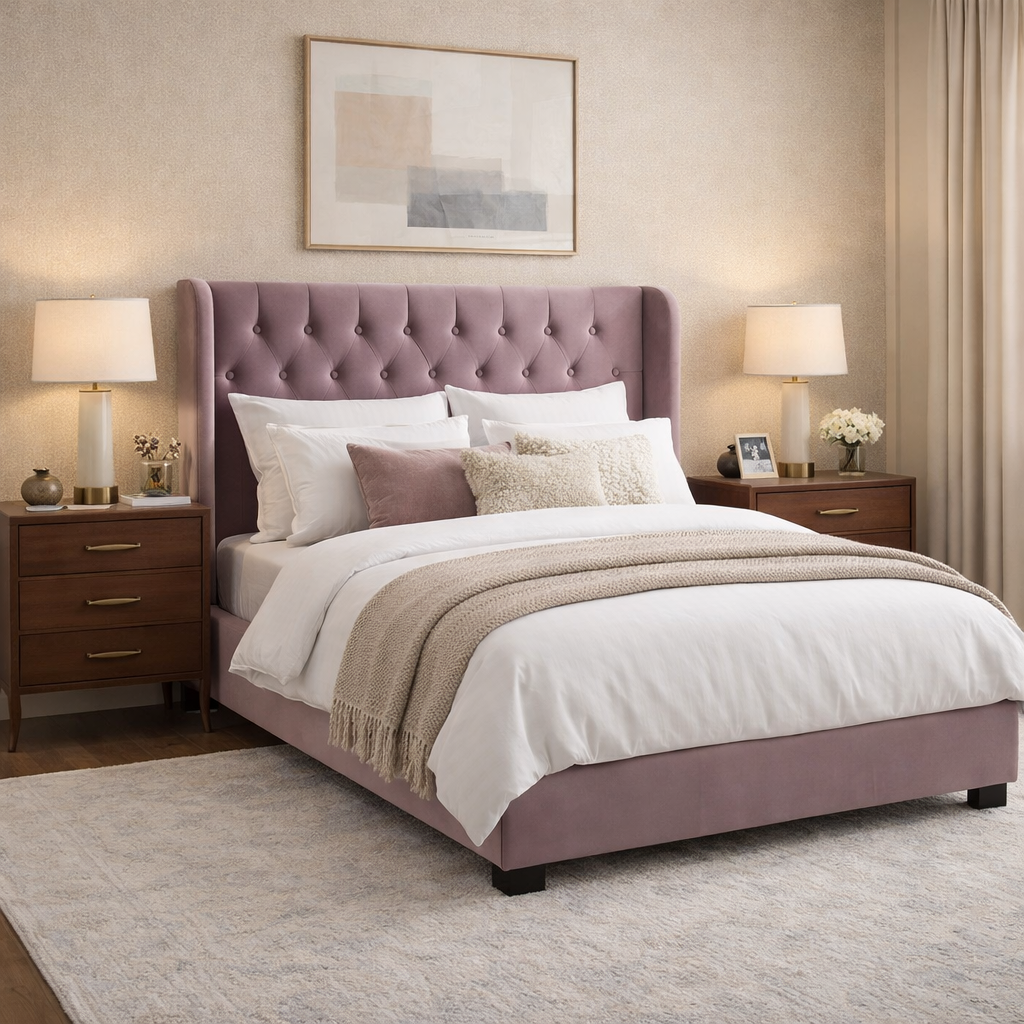 Athena Heather Velvet Double Kensington Ottoman Bed Velvet