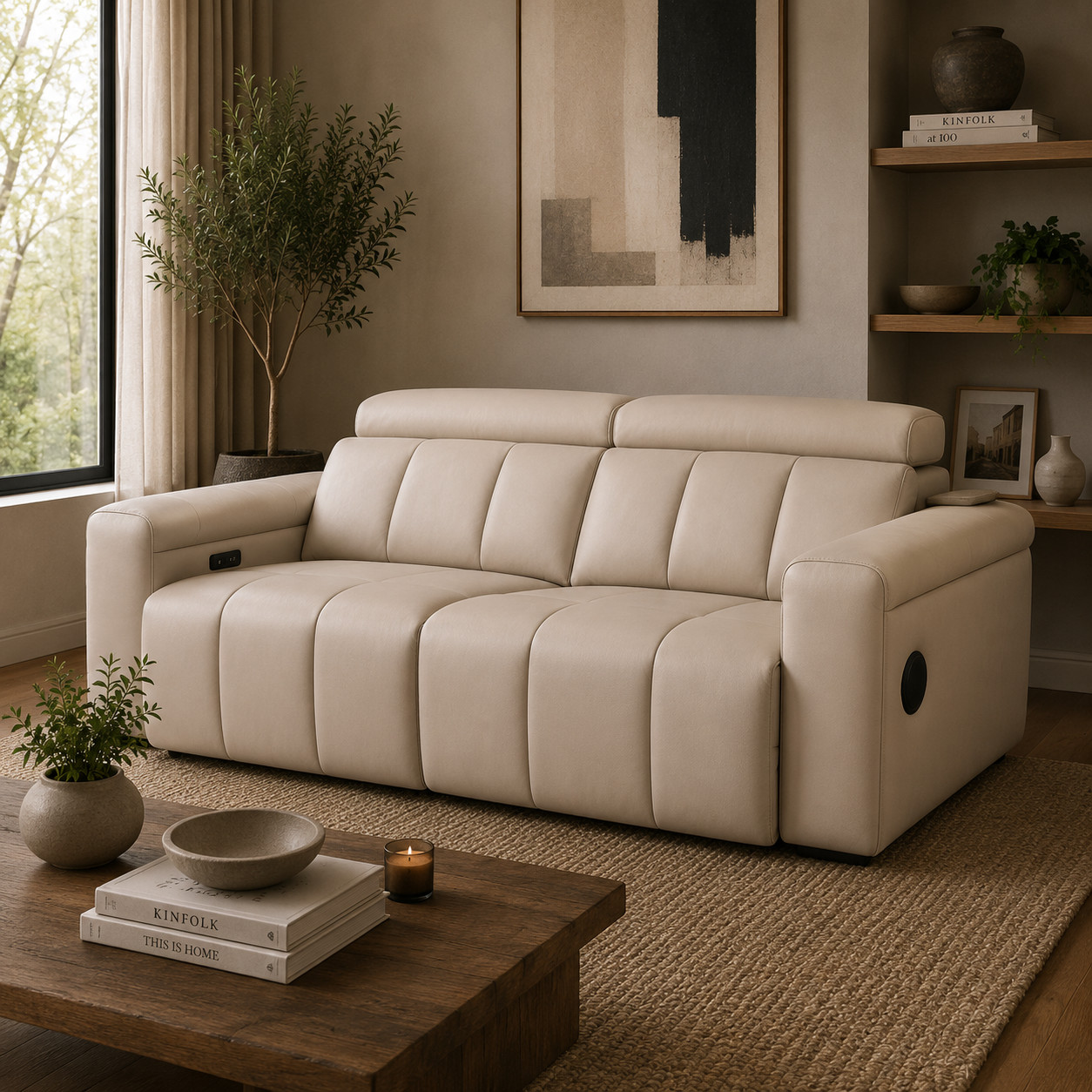 Dallas Cream Lay-Z-Boy Style Leather Power Recliner 3 Seater Sofa