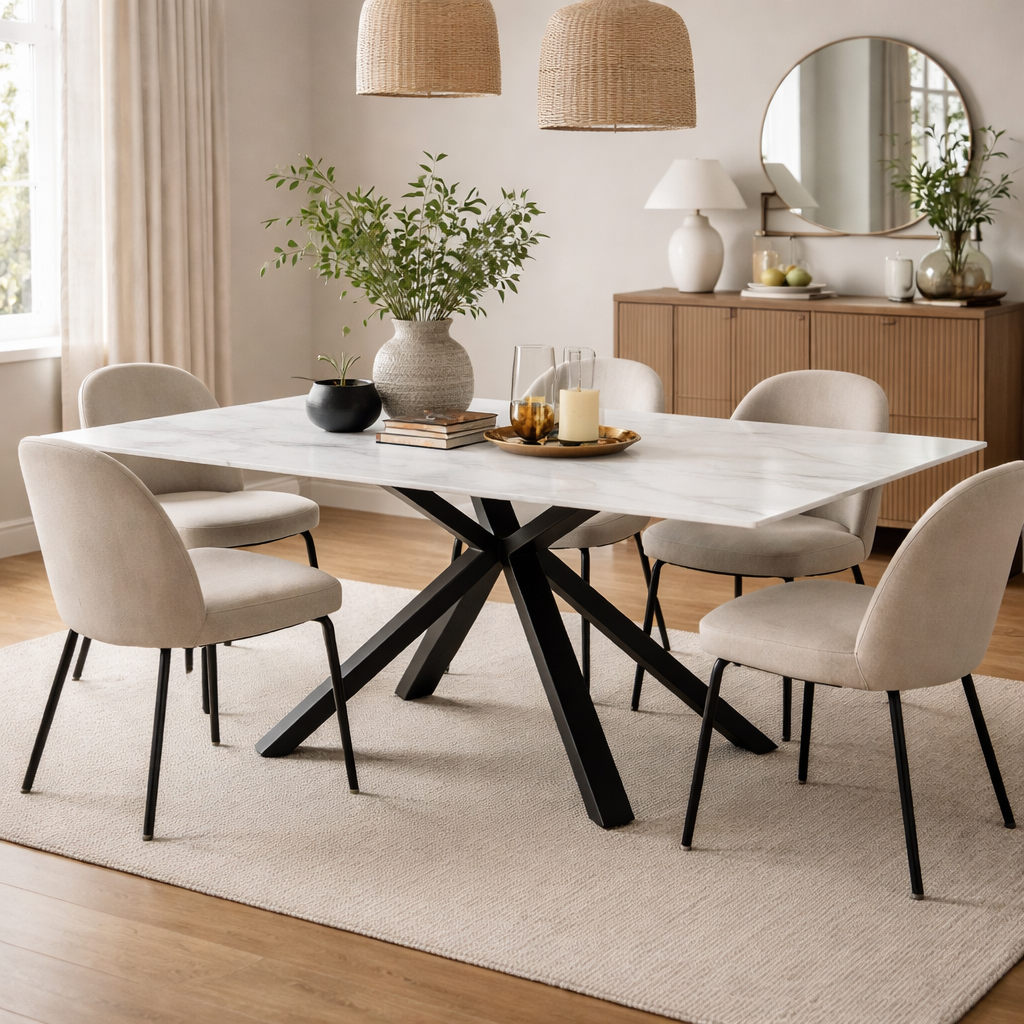 Milana Cross Leg Table White Sintered Stone