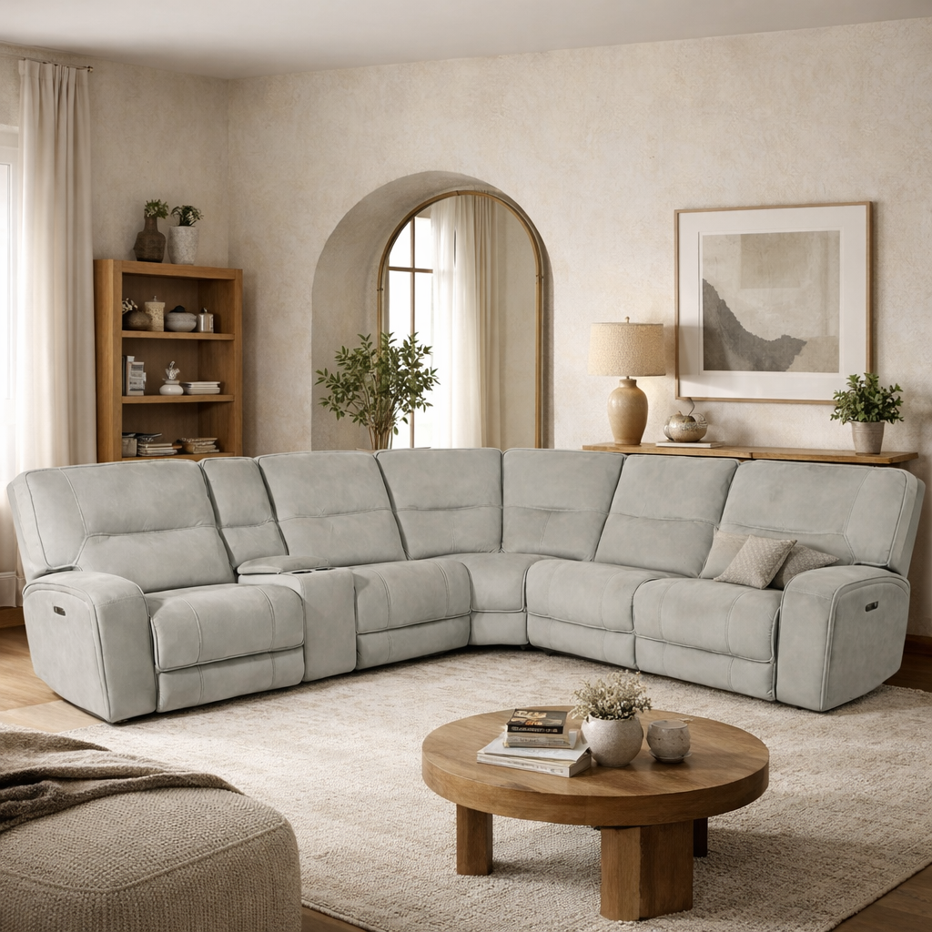 Excalibur Beige Lay-Z-Boy Style Fabric Power Recliner Corner Sofa
