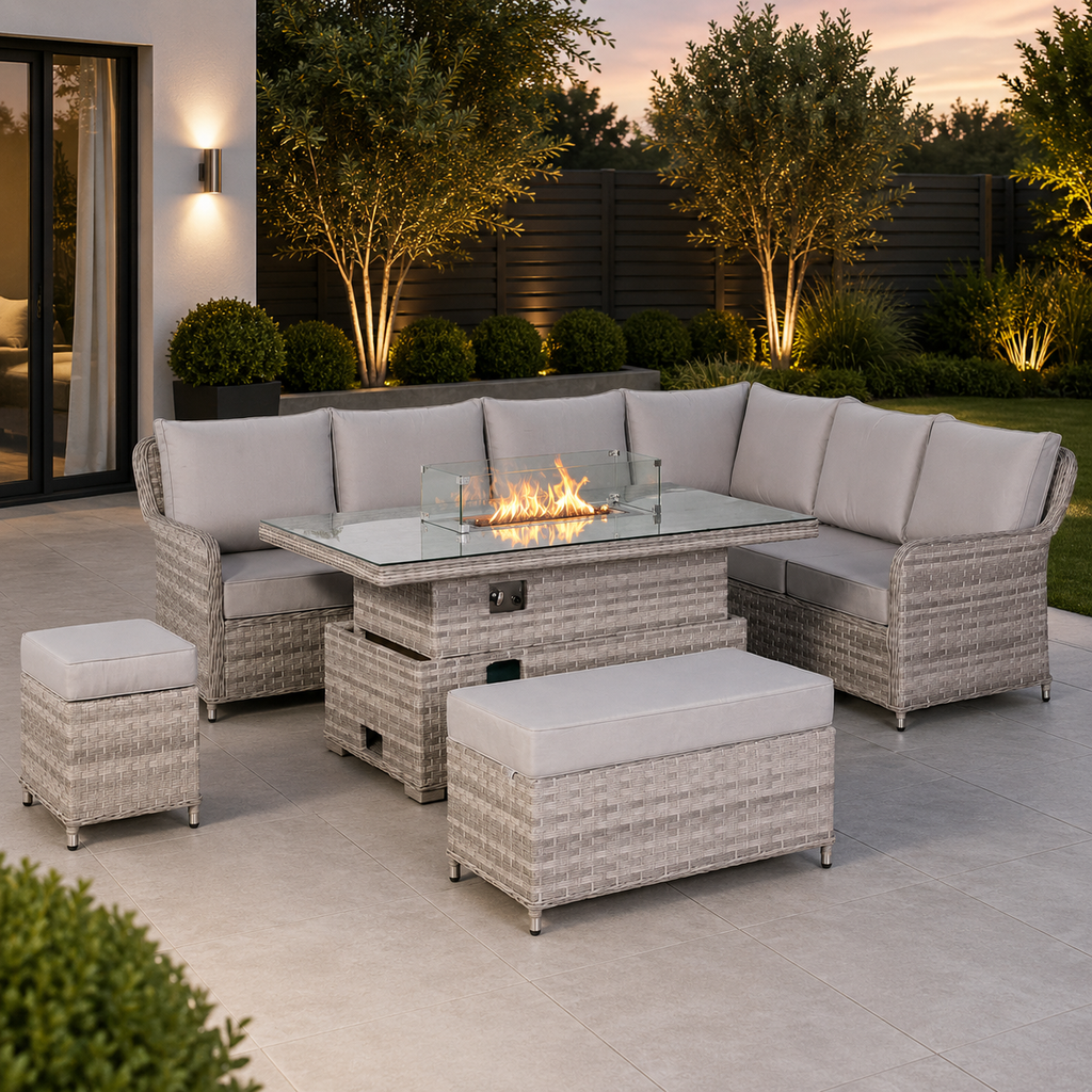 Havana Range High Back Right Hand Corner Sofa Set with Fire Pit Rising Table
