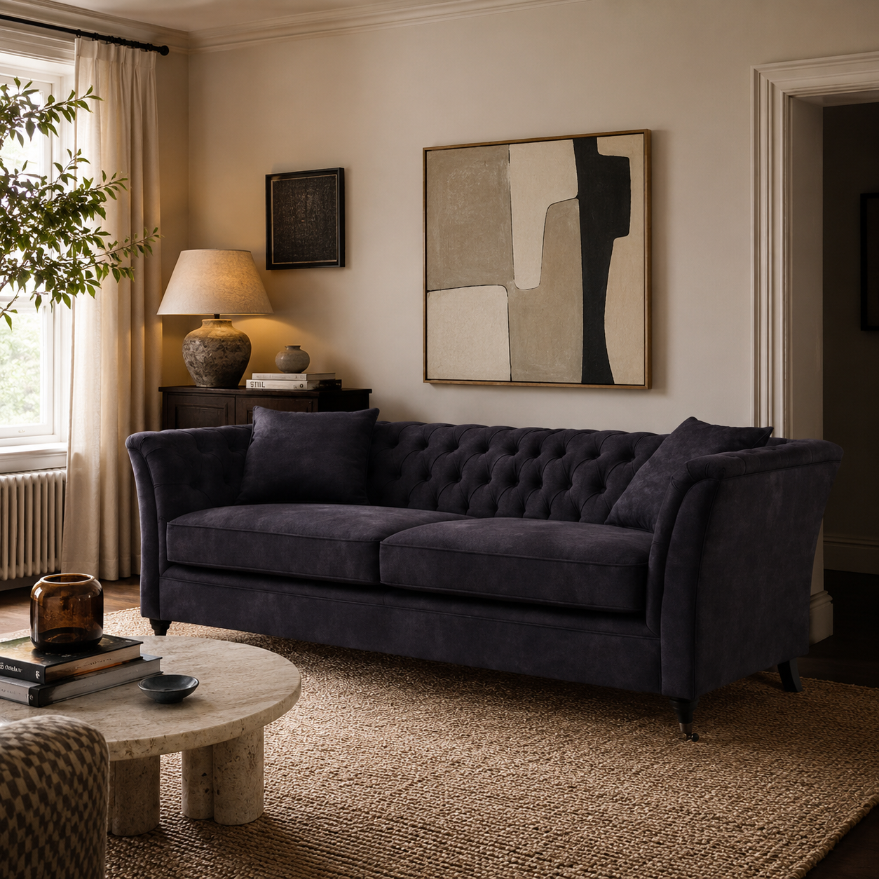 Sabrina Three Seat Grey Velvet Sofa