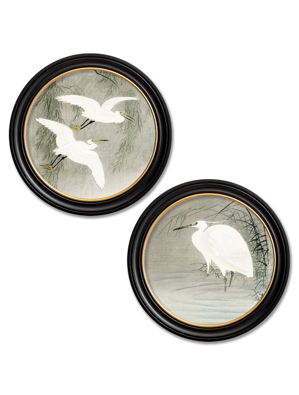 c.1910 Little Egrets - Ohara Koson in Round Frames