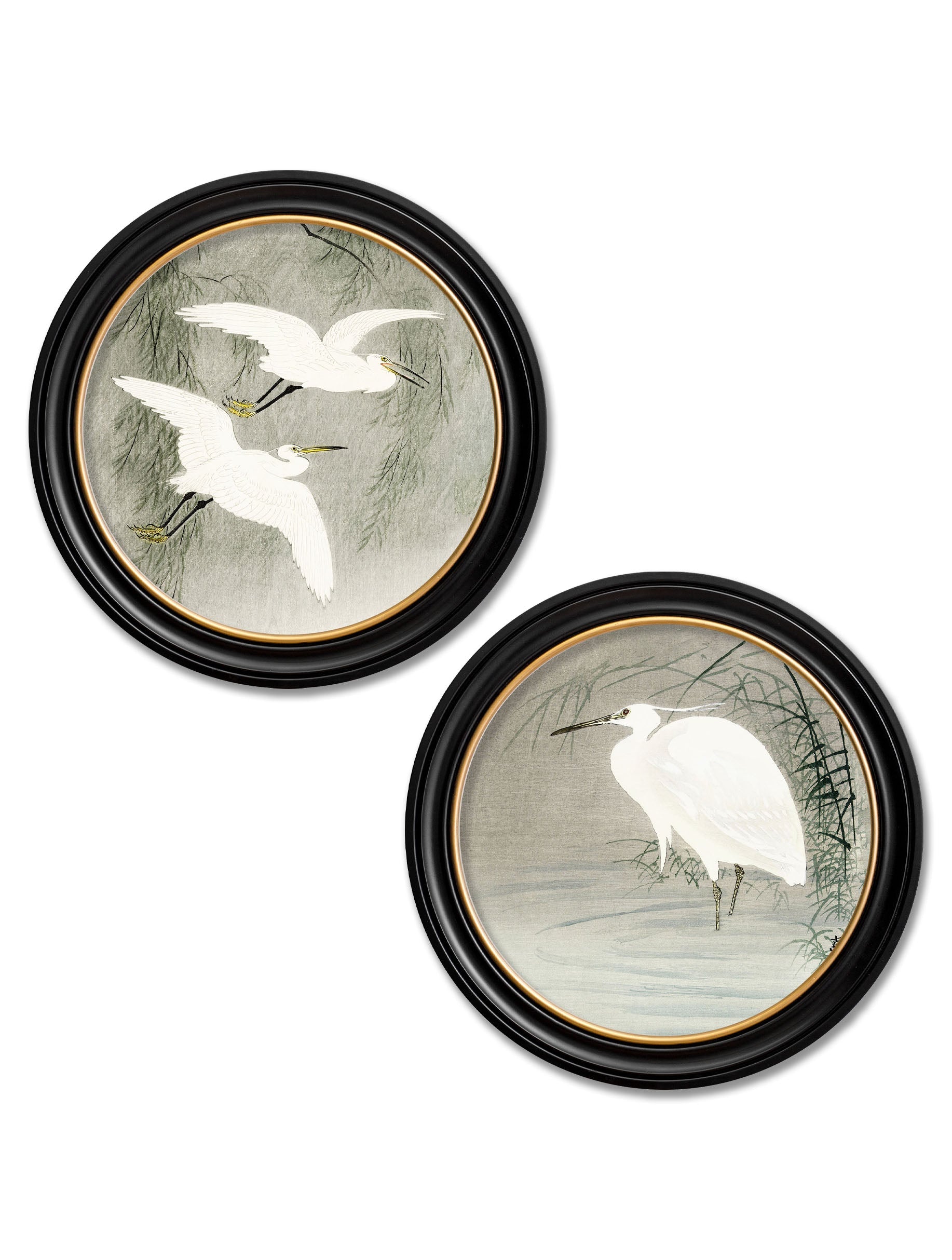 c.1910 Little Egrets - Ohara Koson in Round Frames