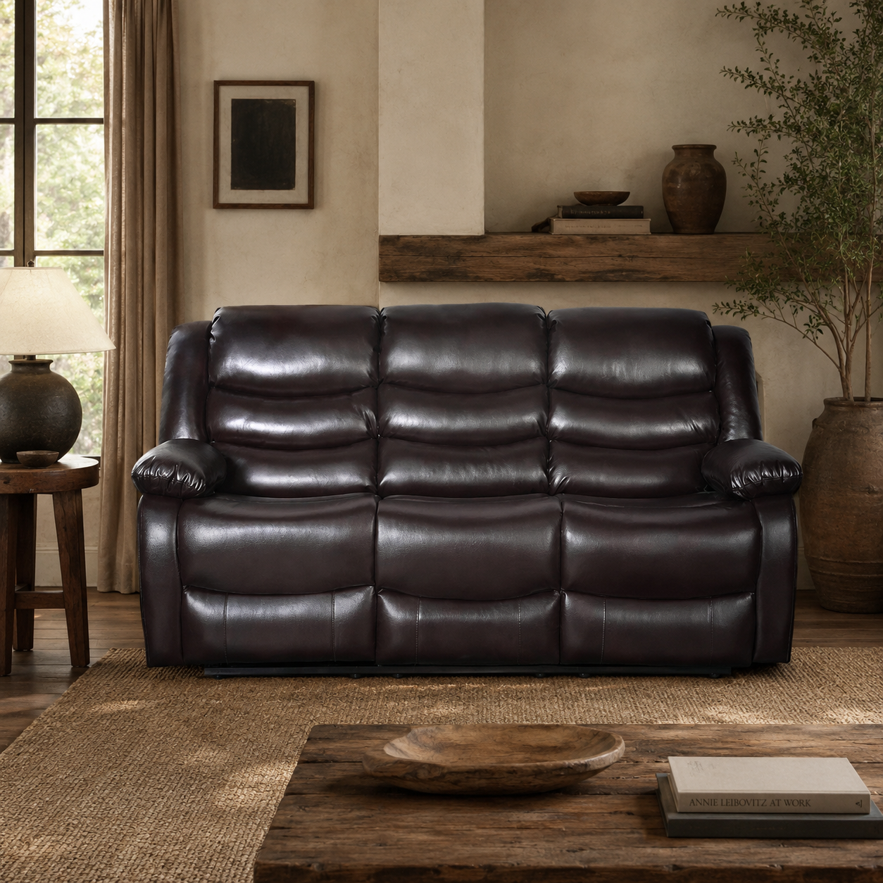 Conrad Manual Recliner Sofa Brown 3 Seater