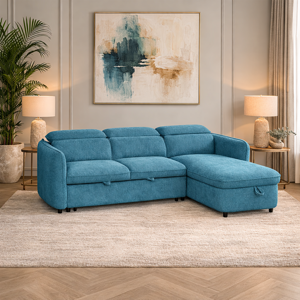 Capri Sofabed Universal Corner With Adjustable Headrests Blue Eastley | Kip | Quercioli | Barete | Metropolitan | Portobello | Aissa Style