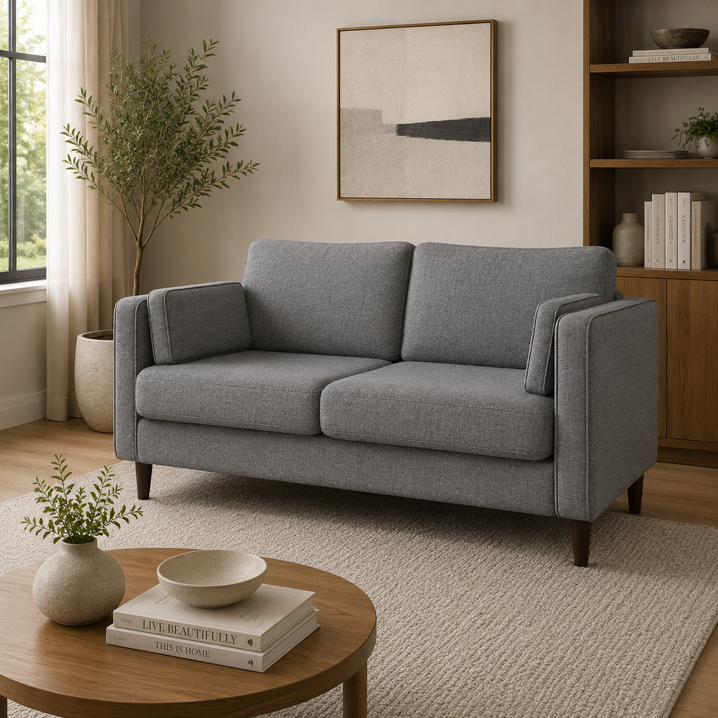 Two Seater Cushion Back Light Grey Sofa