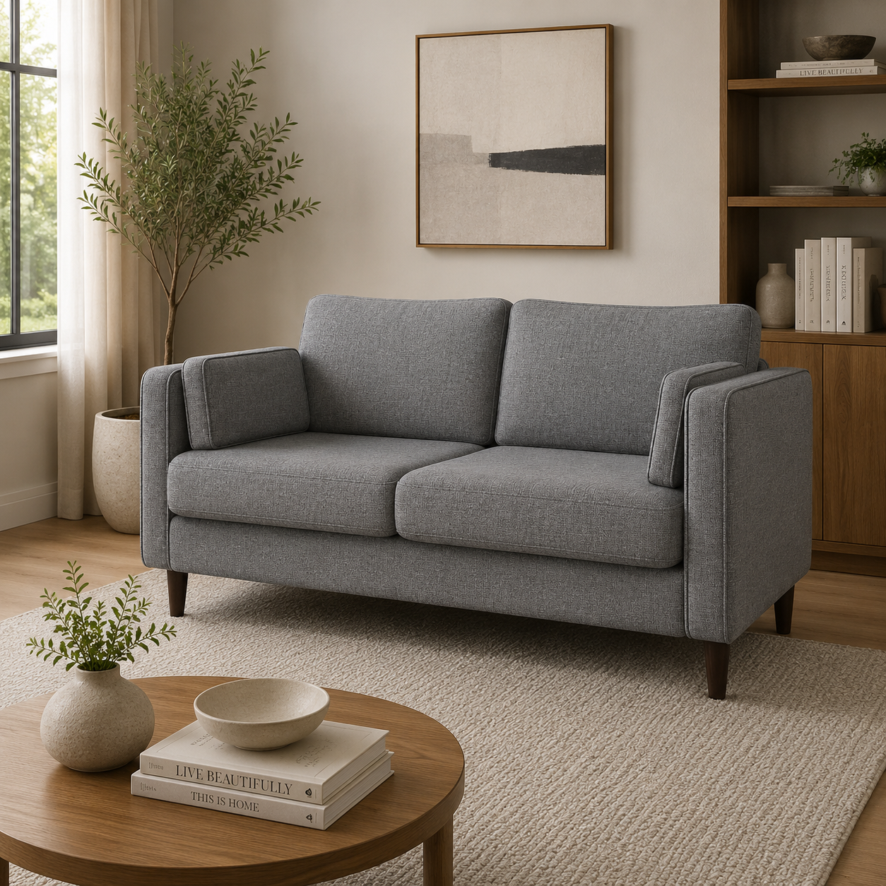 Two Seater Cushion Back Light Grey Sofa