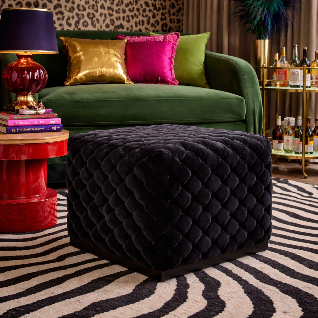 Colline Small Black Pouffe
