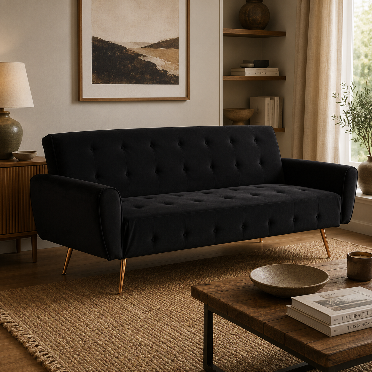 Hayton Black Velvet Sofa Bed