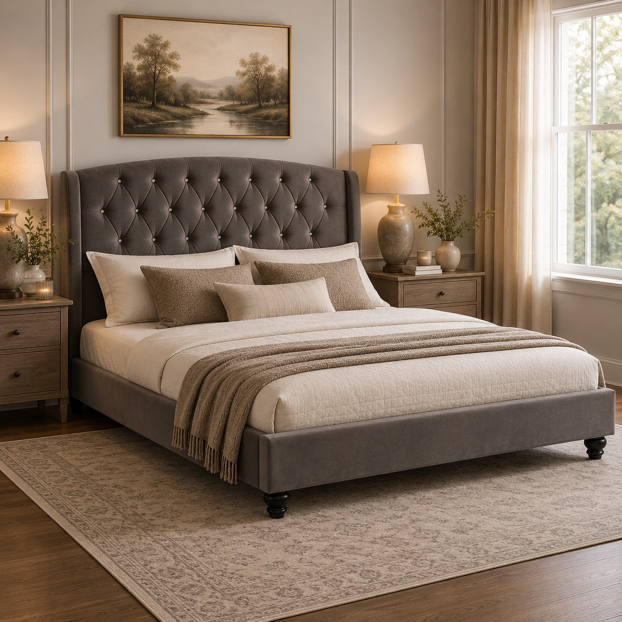 Josephine Grey Velvet King Bed