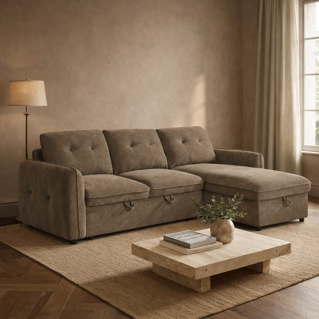 Moscow Universal L Shape Corner Sofa Bed Brown With Ottoman Storage Eastley | Kip | Quercioli | Barete | Metropolitan | Portobello | Aissa Style