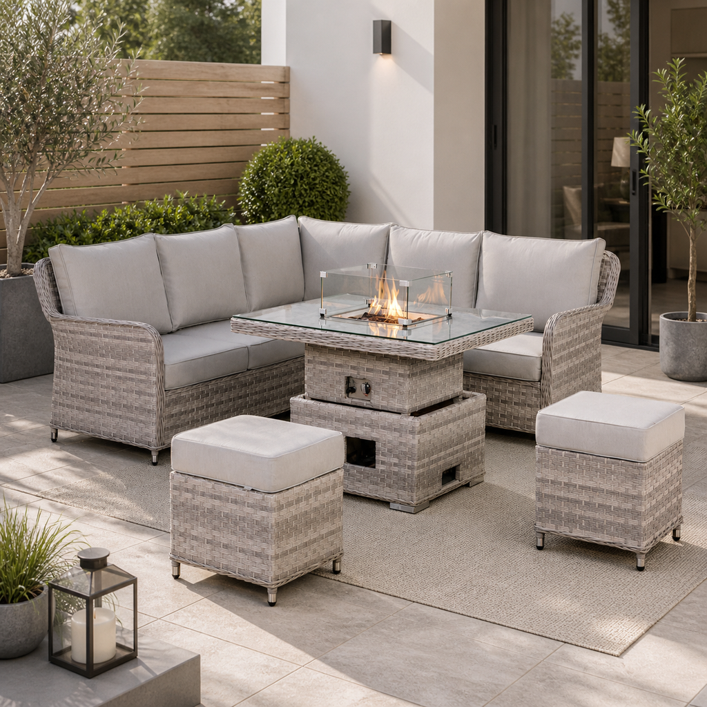Havana Range Square Corner Sofa Set with Fire Pit Rising Table