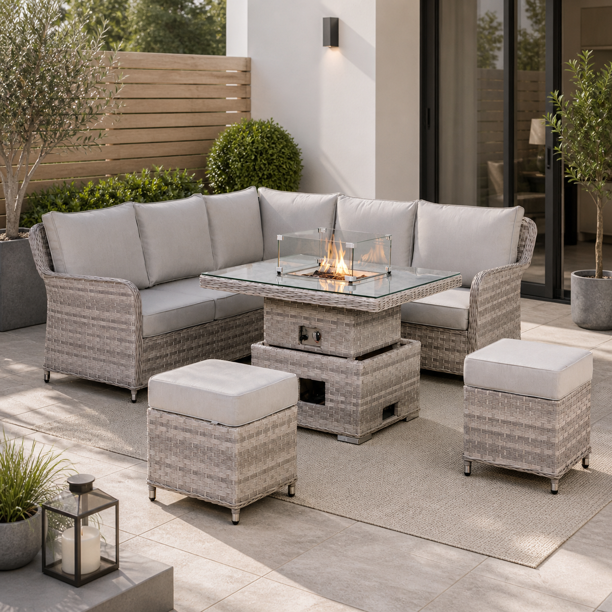Havana Range Square Corner Sofa Set with Fire Pit Rising Table