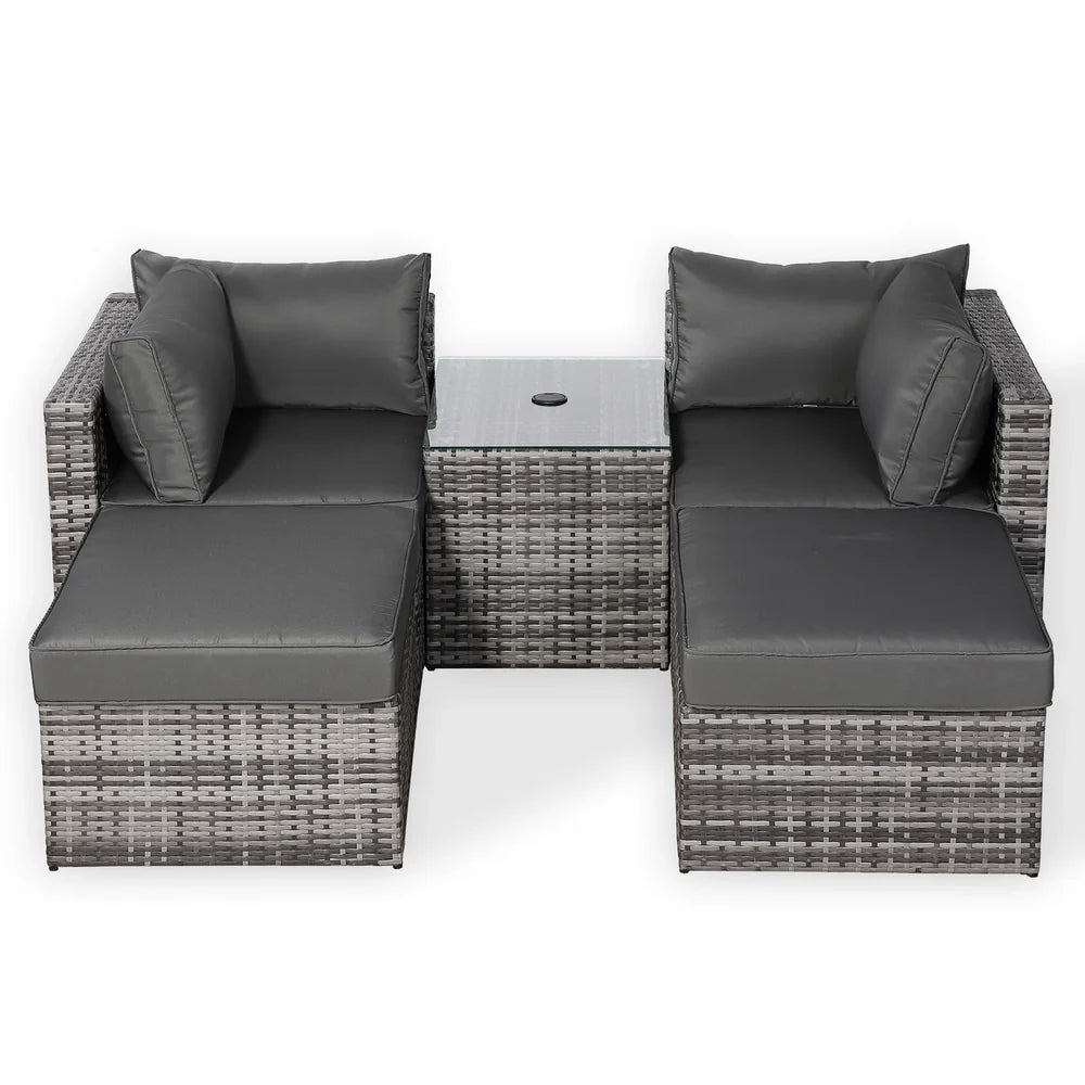 Nest Garden Lounger Set - Modular Chaise Sofa with Side Table & 2 Footstools - Includes Free Rain Cover