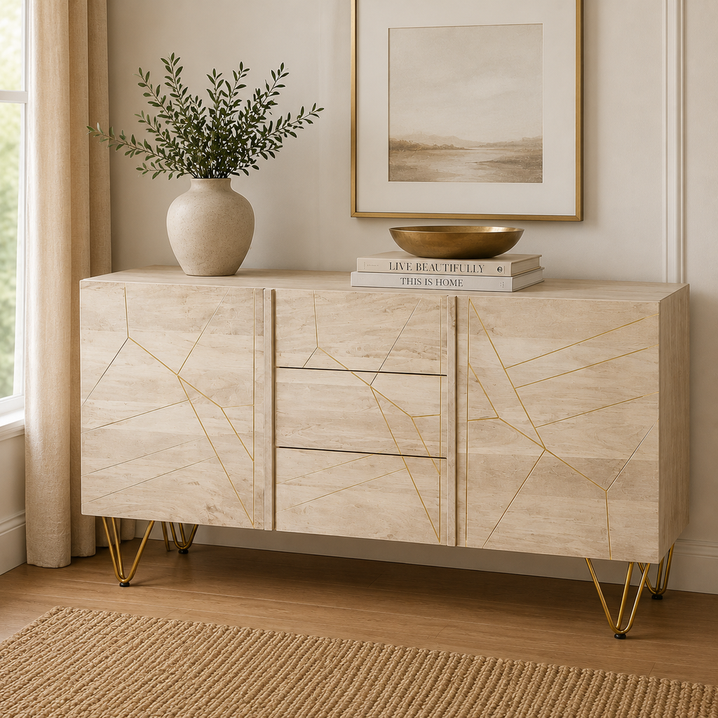 Light Gold Extra Large Sideboard 3 Drawers and 2 Doors