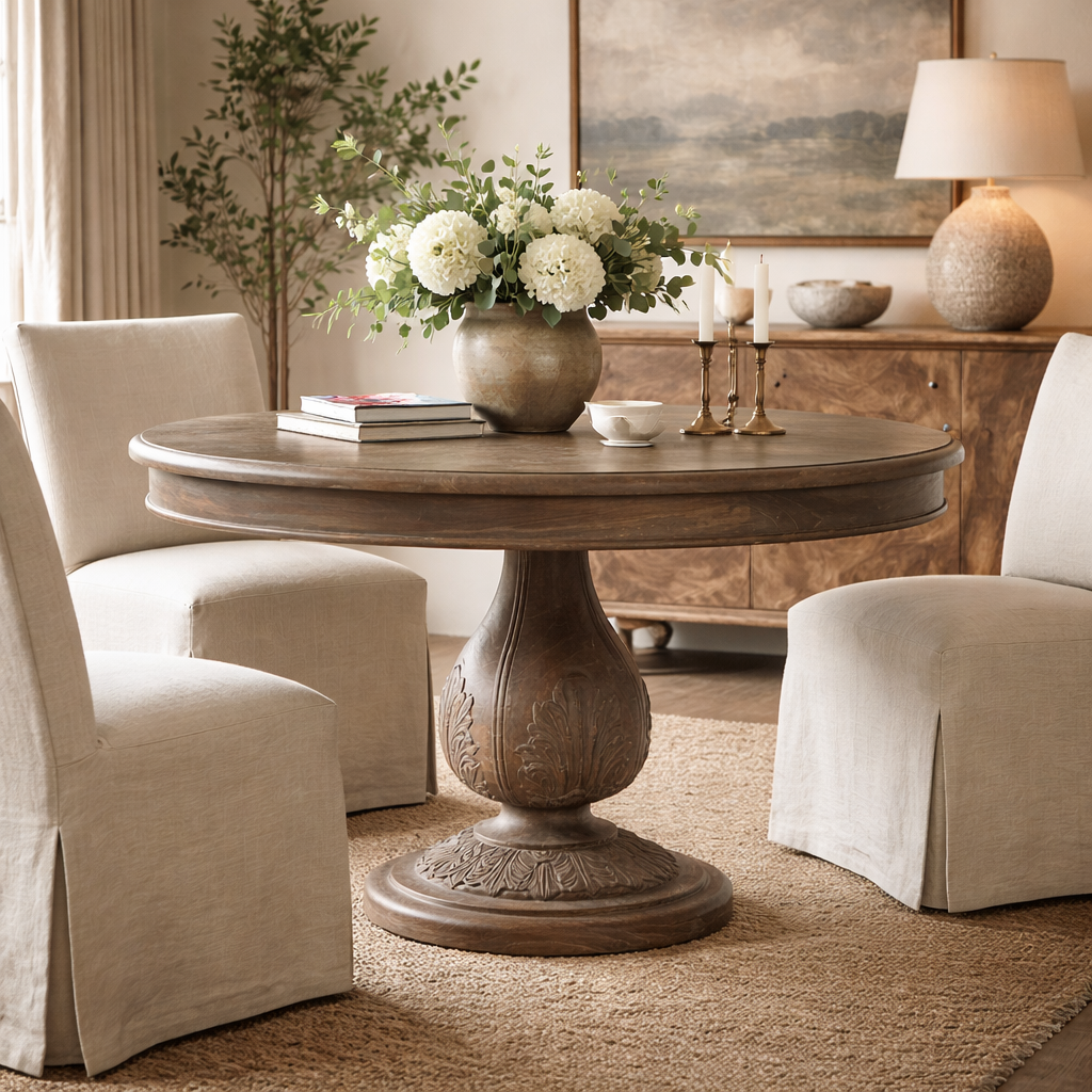 Round Pedestal Acorn Dining Table